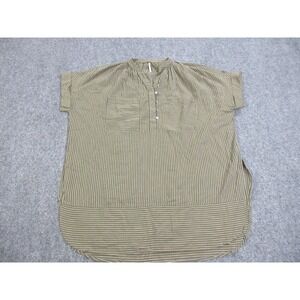 Free People For Keeps‎ Shirt Womens Extra Small Green Stripes Tunic Linen Blend